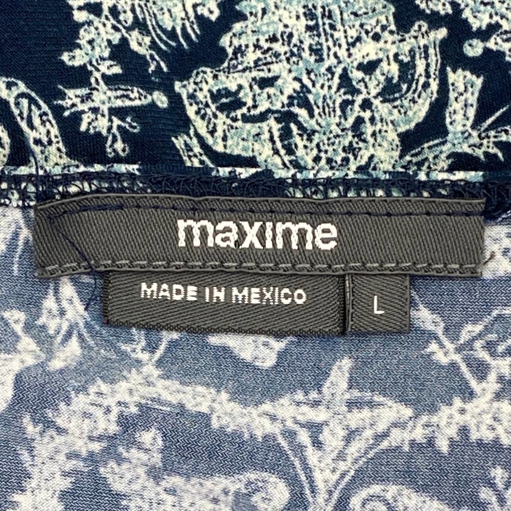 MAXIME Navy Blue Floral Long Sleeve Top Size Large - Picture 9 of 13